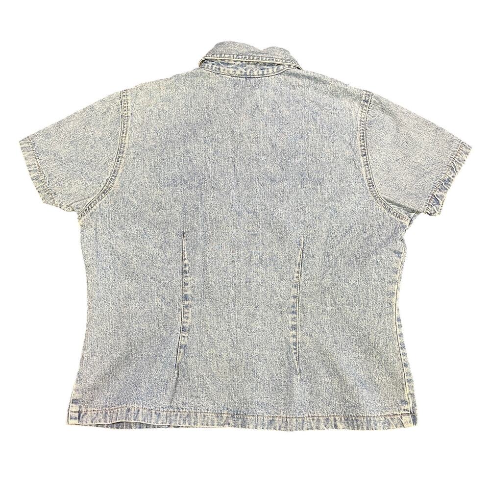 Vintage Denim & Co Shirt Womens Medium Blue Denim Snap Cropped HONG KONG 90s - Picture 2 of 8